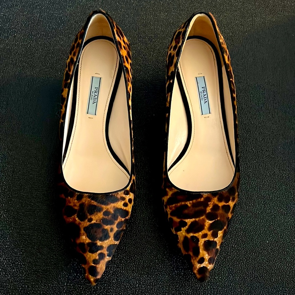 Prada Exotic Pony Hair Leopard-Print Heels